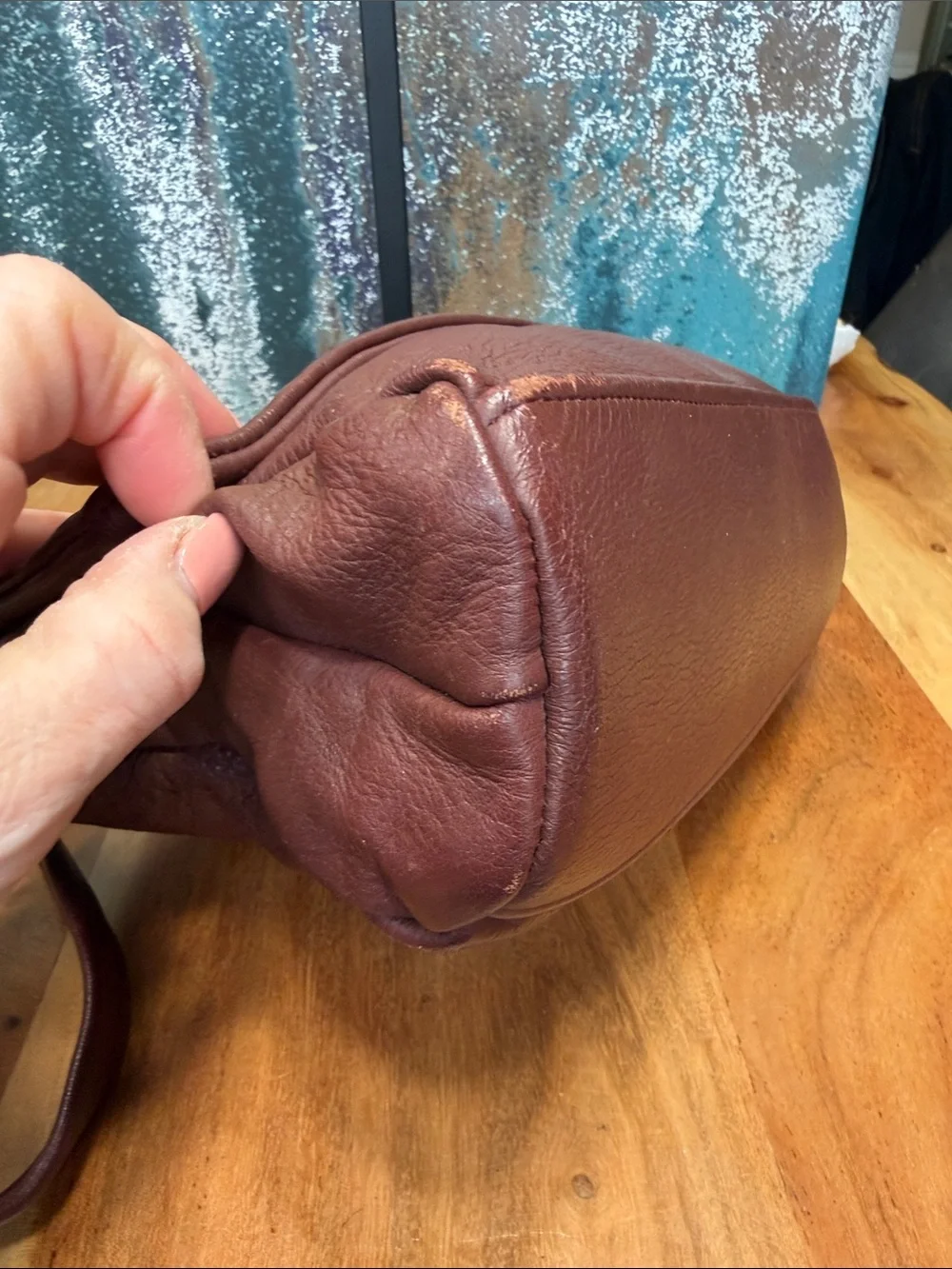 Heacock Vintage Artisanal 1980’s Burgundy/Brown Deerskin Leather Shoulder Bag